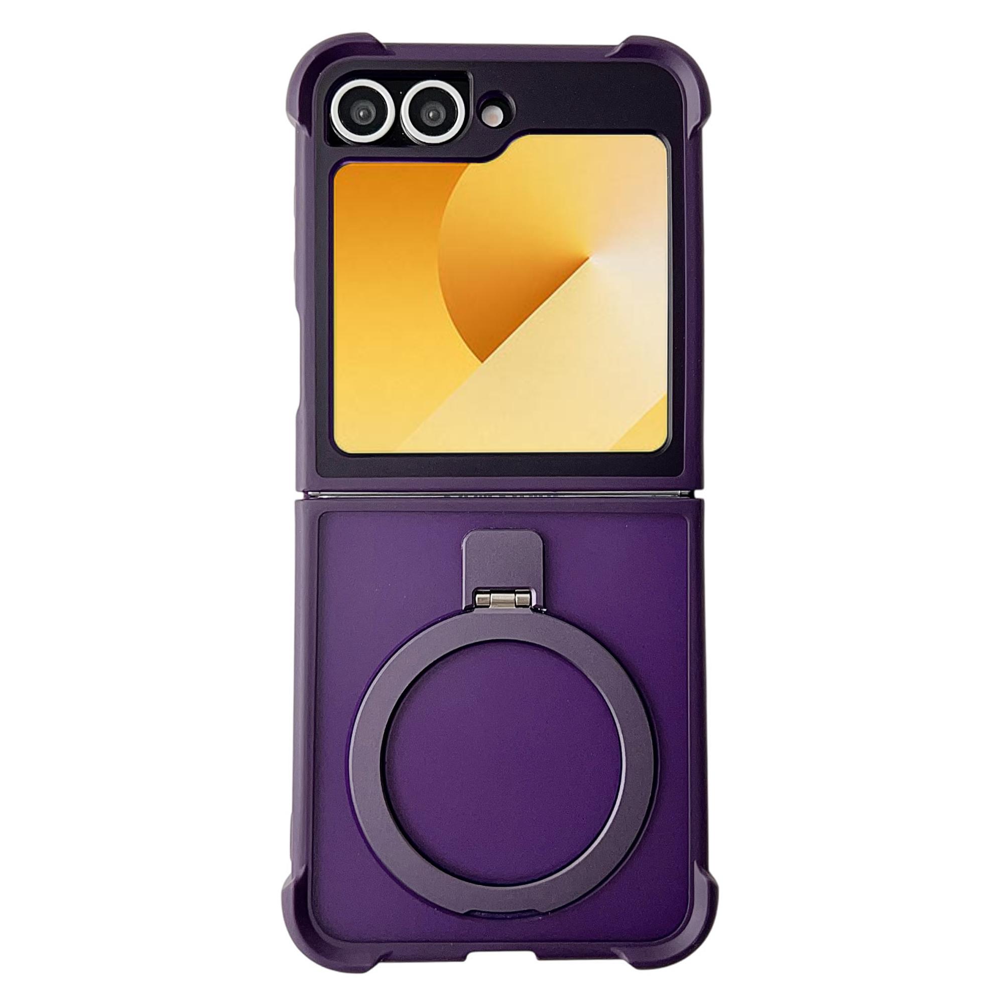 

For Samsung Galaxy Z Flip6 5G Magnetic Case Kickstand Shockproof Matte PC+TPU Phone Cover Purple