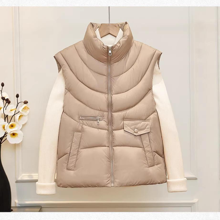 New Down Cotton Vest Women Look Thin and Foreign Fashion Trend Stand Collar Vest Waist Versatile Sleeveless Vest