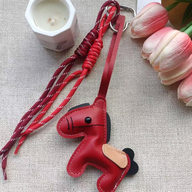 Leather Pony Keychain Braided Rope Bag Charm Backpack Pendant Key Ring Handmade Jewelry Accessories