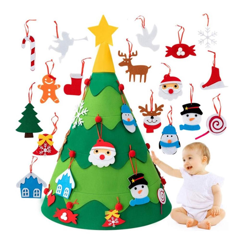 DIY Felt Christmas Tree Kids Wall Detachable Xmas Toy Set Decor with Ornaments Toddlers Holiday Gifts Accessories