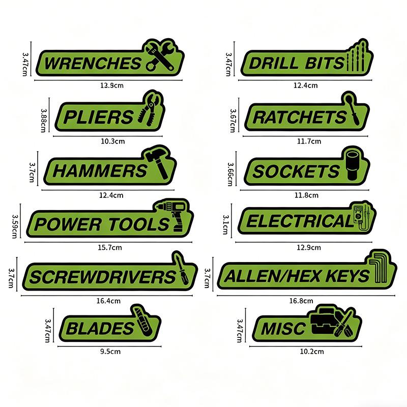 12 Pcs Tool Box Magnetic Labels with Icons, Automotive Toolbox Magnet Stickers