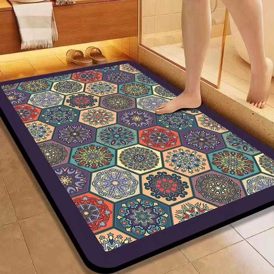 American Flower Diatom Mud Floor Mat, Bathroom Non-Slip And Dirt-Resistant Absorbent Floor Mat, Toilet Quick-Drying And Easy To Take Care Of