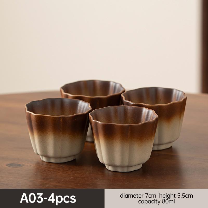 4 Piece Kung Fu Tea Cup Retro Earthenware Rough Pottery Stoneware Master Tea Set Cooking Tea Cups Pottery Gift
