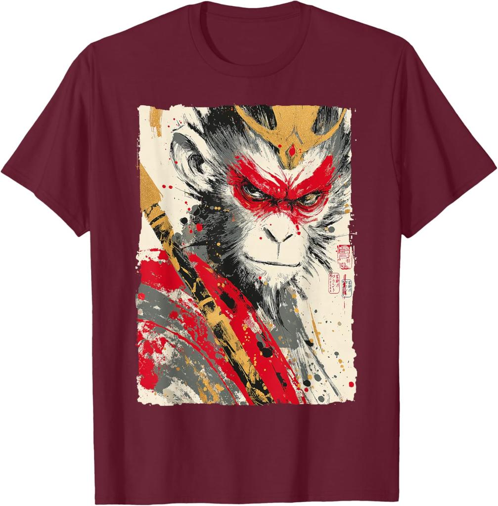 Sun Wukong Monkey King Fierce Japanese Art Graphic Tee Breathable Cotton Casual TShirt For Men