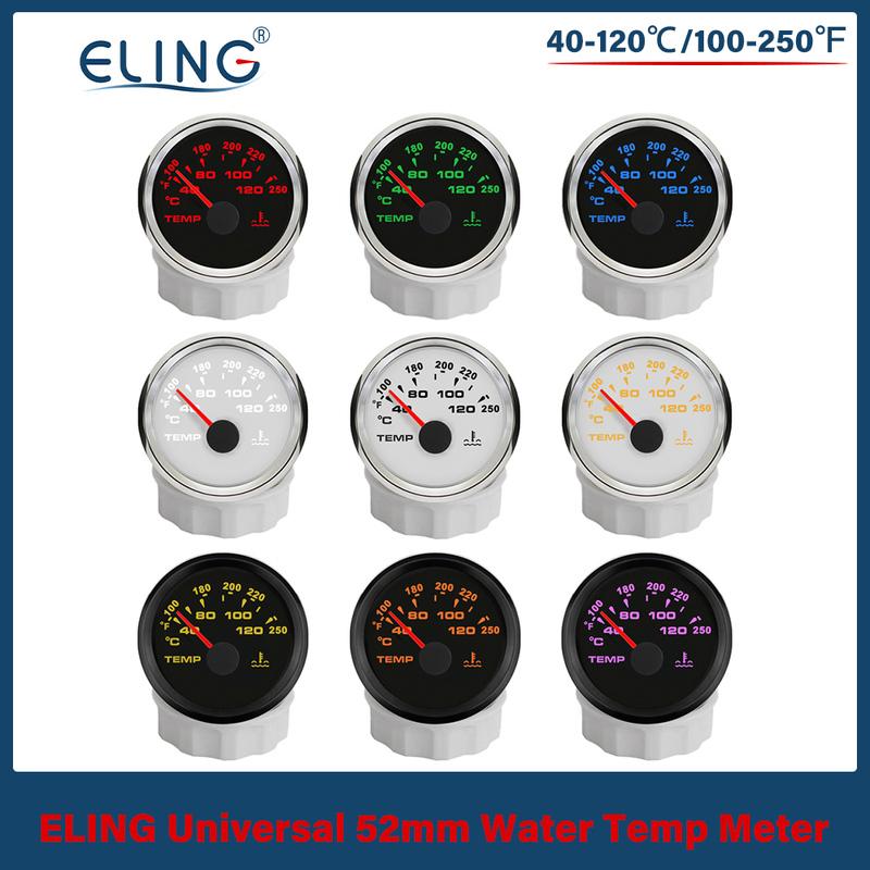 ELING Waterproof 52mm Water Temp Meter Temperature Gauge for Engine Motorcycle RV Yacht Boat 12V 24V with 8 Colors Backlight