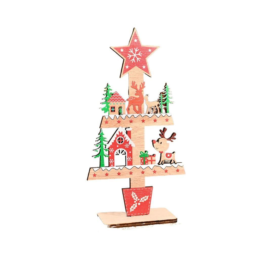 2pcs Wood Desktop Centerpieces Cartoon Christmas Signs Crafts Christmas Tree Ornaments Set  Home