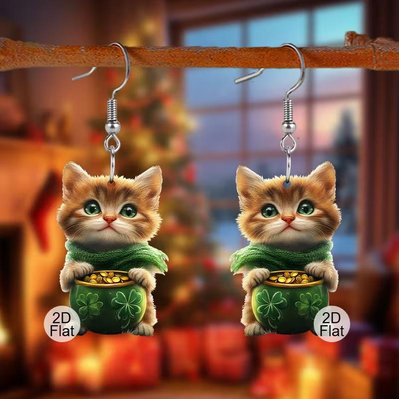 

Kitten Dangle Earrings Lightweight Jewelry Flat Acrylic Earrings Colorful Animal Earrings For Gift For Lovers Social Gatherings