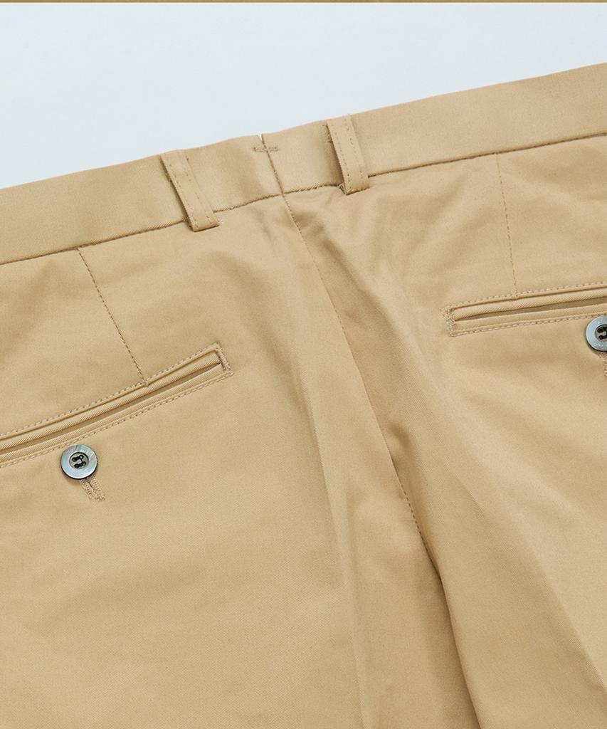 BELLIEF Gabardine Cotton Double Pleats Wide Chino Pants (Beige)