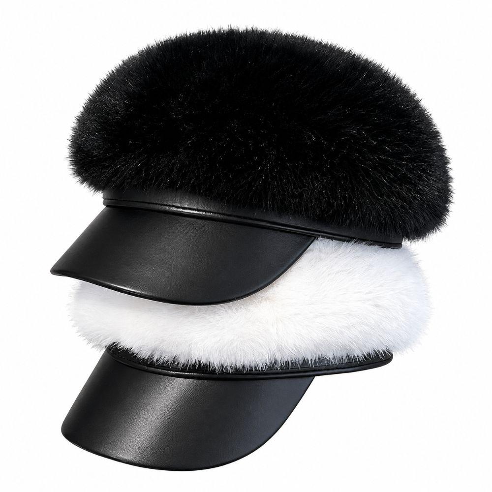 PU Brim Newsboy Cap Adjustable Navy Hat Soft Touch Beret Cap Winter Daily