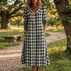 Women's Short Sleeve Plaid Dress - Lapel Collar Single Breasted Casual Button Down Dress
