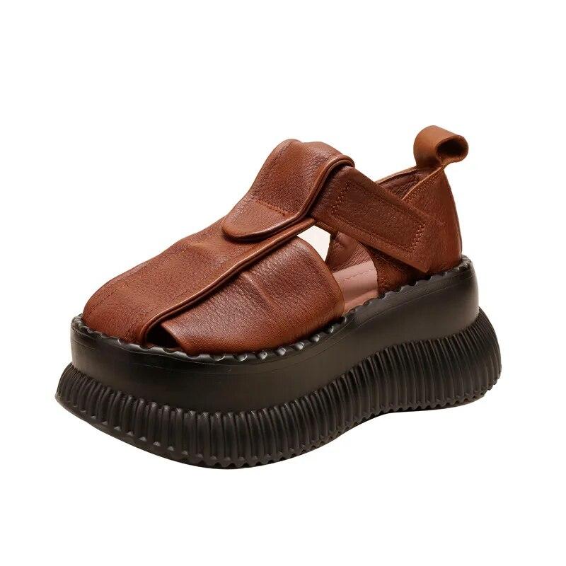 

Сандалии Johnature в стиле ретро, ​​удобная женская обувь на платформе из натуральной кожи с круглым носком, высотой 8 см 37