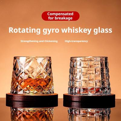 Whiskey Glasses Set 360 Rotating Old Fashioned Crystal Tumbler With Relief Base Cocktail Wine Cup For Bar Glassware