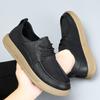 Mens Casual Leather Shoes 2026 British Style Round Toe Soft Sole Retro Flat Daily Wear