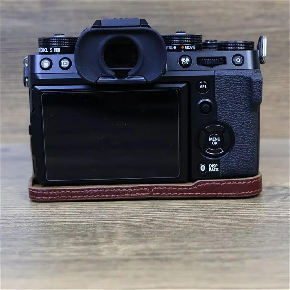 XT5 Genuine Leather Camera Half Case for Fujifilm XT5 Fuji X-T5 Bottom Opening Magnetic Cover