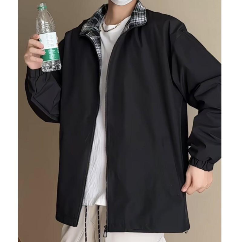 Herren Retro Gitter-Patchwork Jacke - Frühling/Herbst, Amerikanischer Reverskragen, Ohne Kapuze, Partnerlook