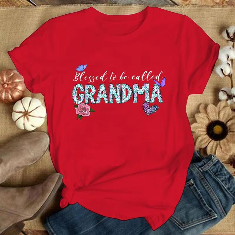 

5 Colors Women Fashion Short Sleeve Tee Shirt Blessed To Be Called Grandma Print T Shirt Casual Loose Summer Cool TShirt Top S