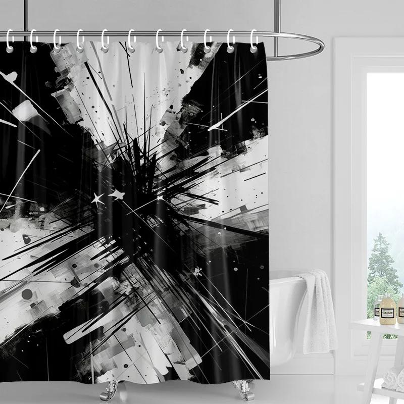 

Monochrome Abstract Shower Curtain Design, Star And Line Pattern, Waterproof Modern Bathroom Decoration, Minimalist Or Art Space W60H190(CM)-1 Pcs