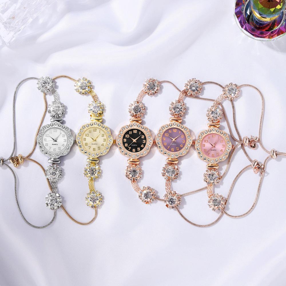 Adjustable Bracelet Watch with Large Diamond | New Style Quartz Ladies Watch with Simple Numeric Dial