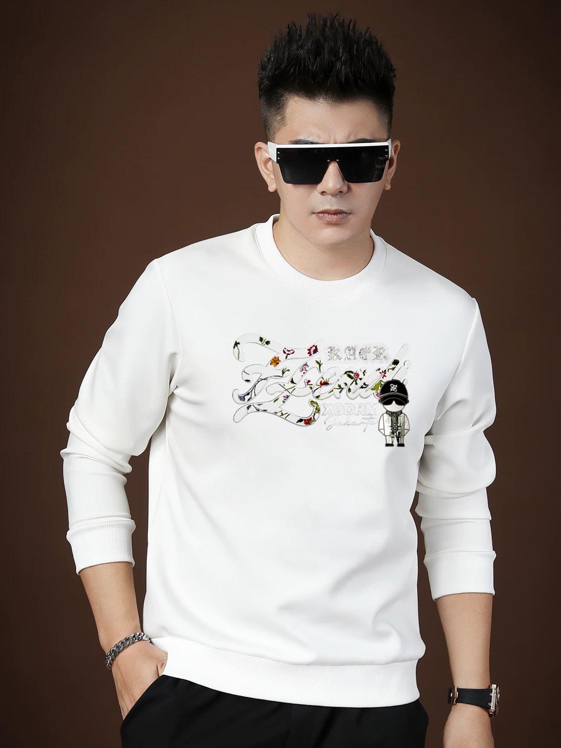 European Trendy Brand Men s Clothing 2025 Autumn New Letter Print Pullover Casual Top Men s Trendy Crew Neck Sweatshirt 3XL белый
