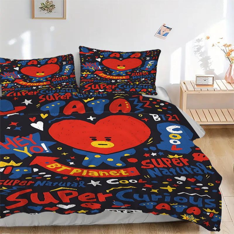 

3pcs BT21 Tata Heart Bedding Set: Perfect for Bedroom or Guest Room. Soft and Comfortable with No Core Included yy251009219 135x200cm