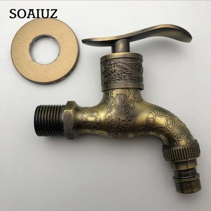 Anituqe Bronze Washing Machine Crane Decorative Outdoor Faucet , Vintage Garden Bibcock Tap Wall Mounted Mop  Brass WF