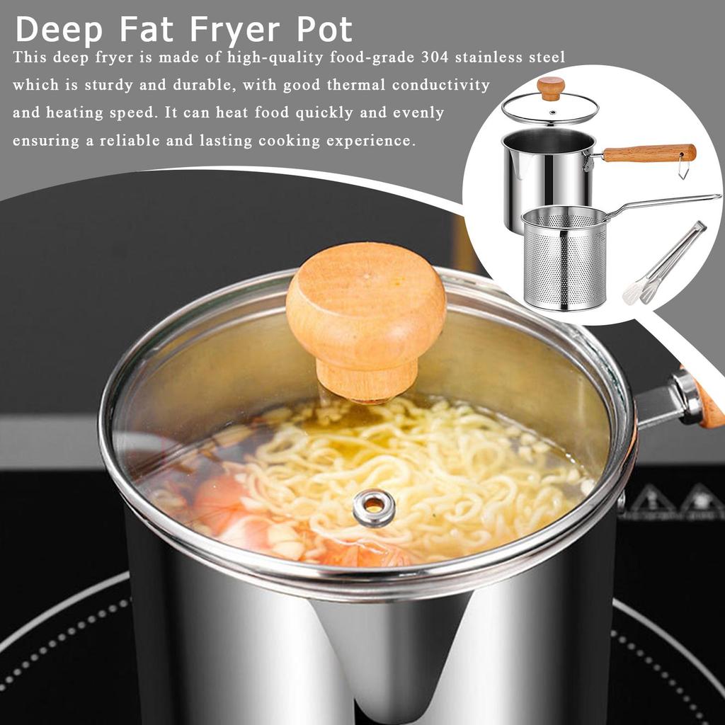 2in1 Deep Fryer Pot Stainless Steel Fry Pot with Basket & Lid Food Grade Deep Fryer Multifunctional Deep Frying Pot 27.7x12.5cm
