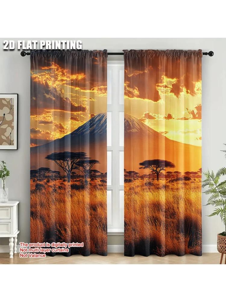 

Curtain Set Print African Grasslands Polyester Easy Install Without Rod Decorations Clearance Ldeal Living Room Curtains Of 2 Made Decor W100*H70(CM)-Grommet top&1PCS