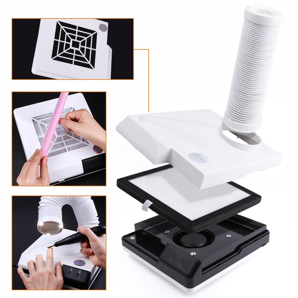 Foreverlily 60W Double Use Nail Dust Collector Retractable Elbow Design Nail Dust Extractor Fan Nail Vacuum Cleaner With Tube