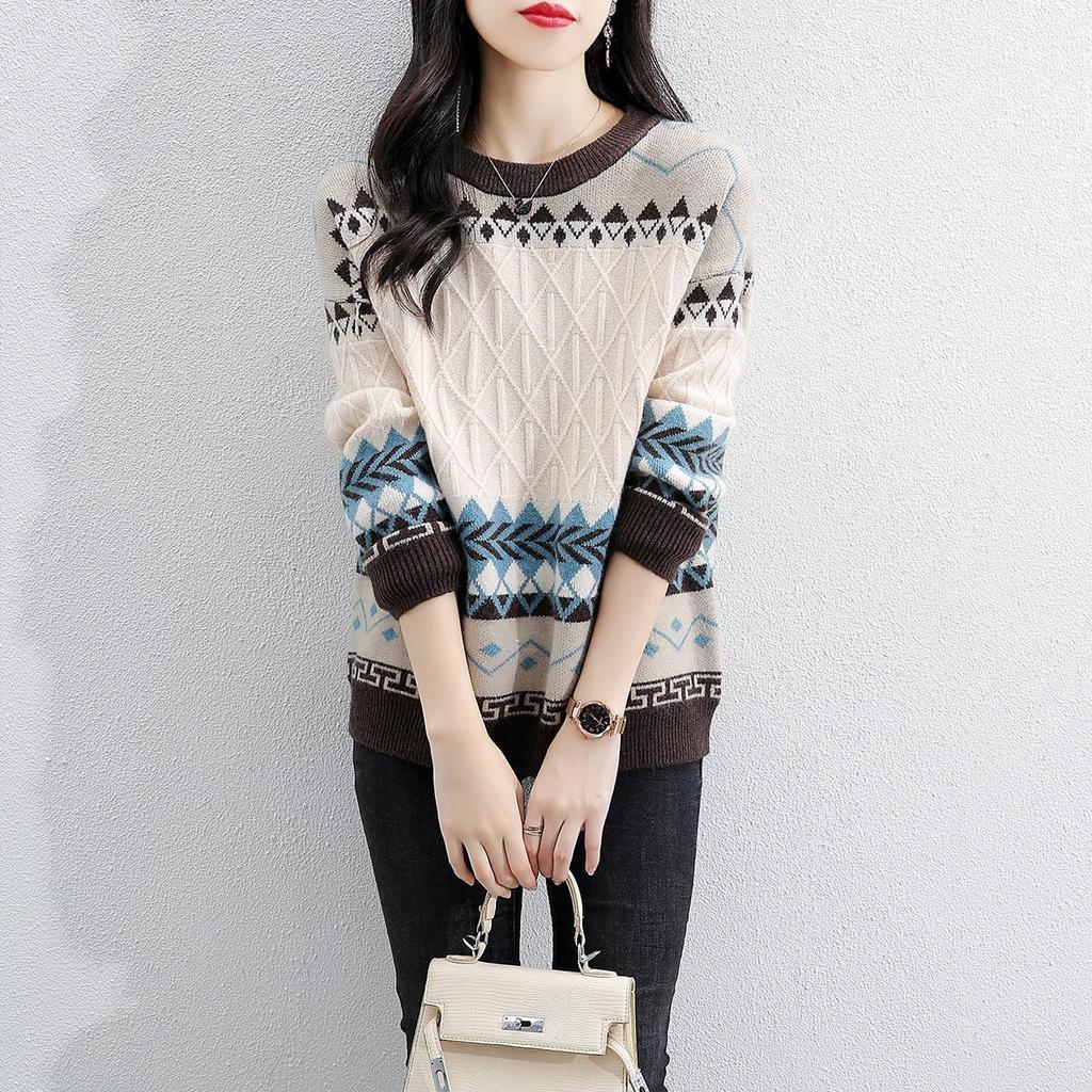 Autumn Winter New Round Neck Long Sleeve Fashion Sweater Women High Street Casual Printing Pullovers Elegant Warm All-match Tops