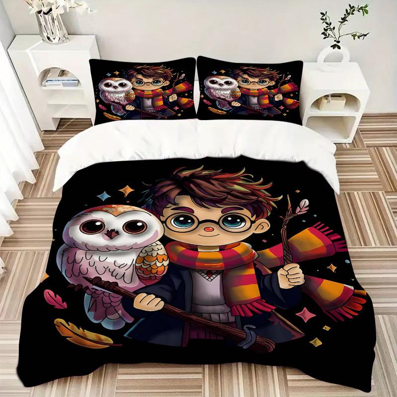 3pcs Harry Potter Printed Quilt Set - Includes 1 Quilt Cover and 2 Pillowcases, Machine Washable - Suitable for All Seasons.L057