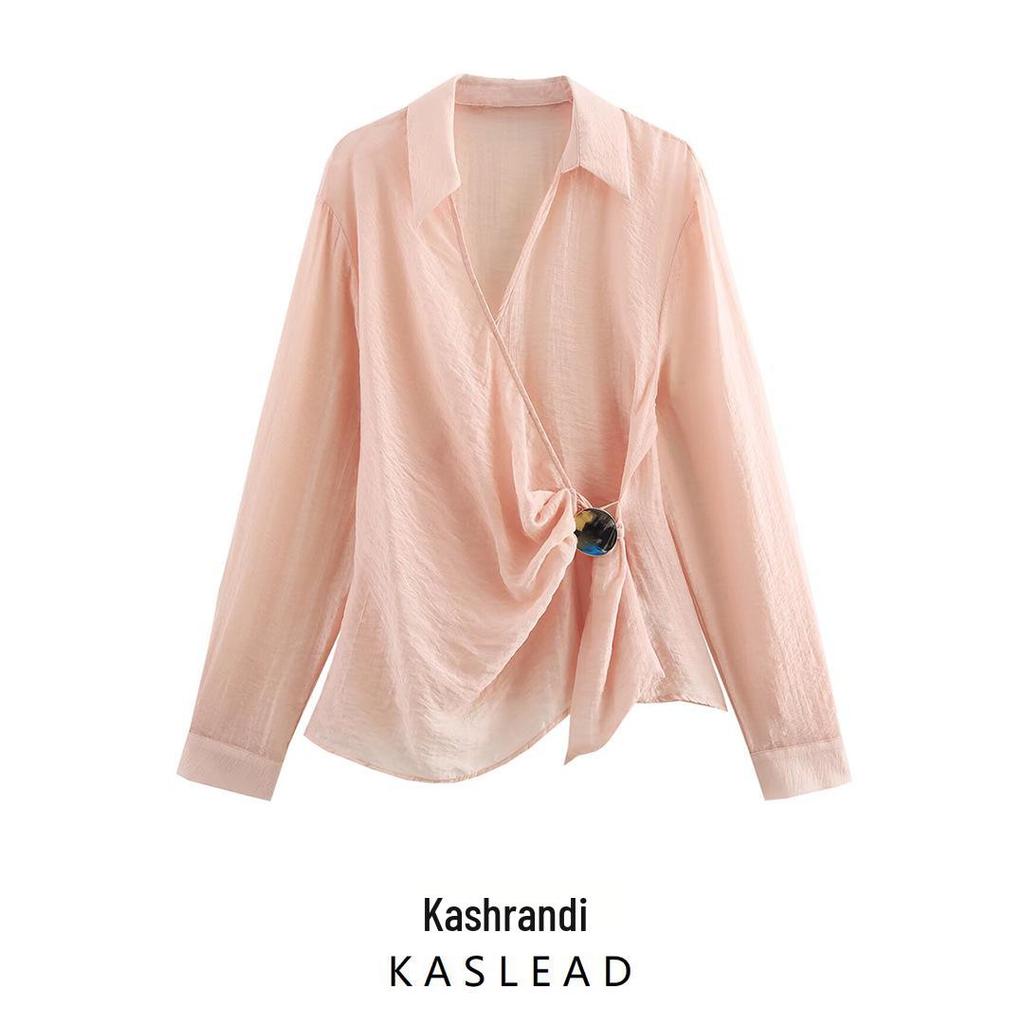 2025 Spring Women's European & American Double-Breasted Long Sleeve Lapel Shirt