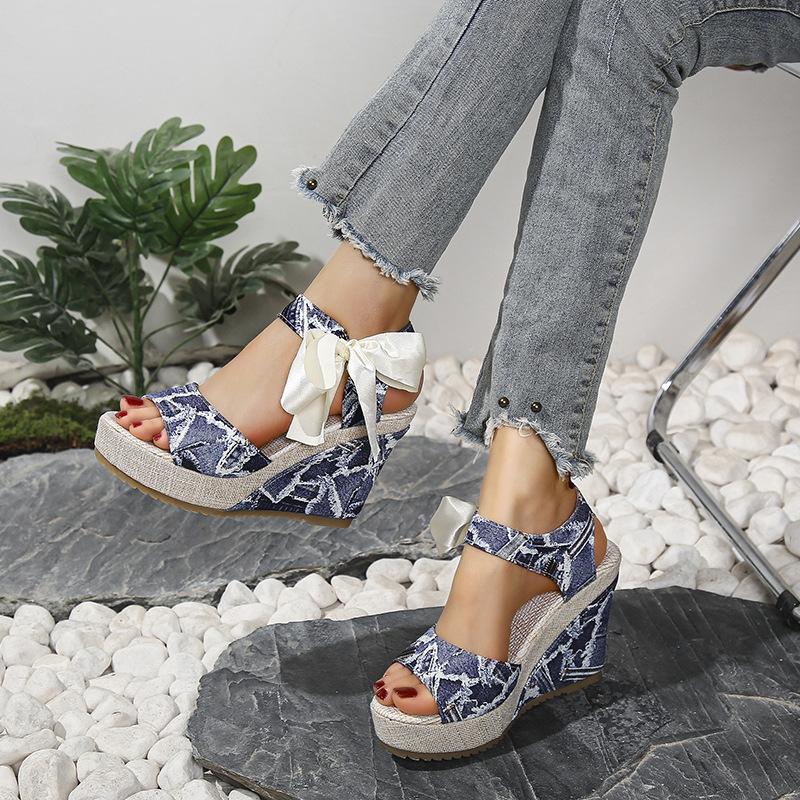 Wedge Heel Sandals Women's European and American Large Size 2025 Spring and Summer New Fish Mouth High Heel Strap Word Roman Sandals Women