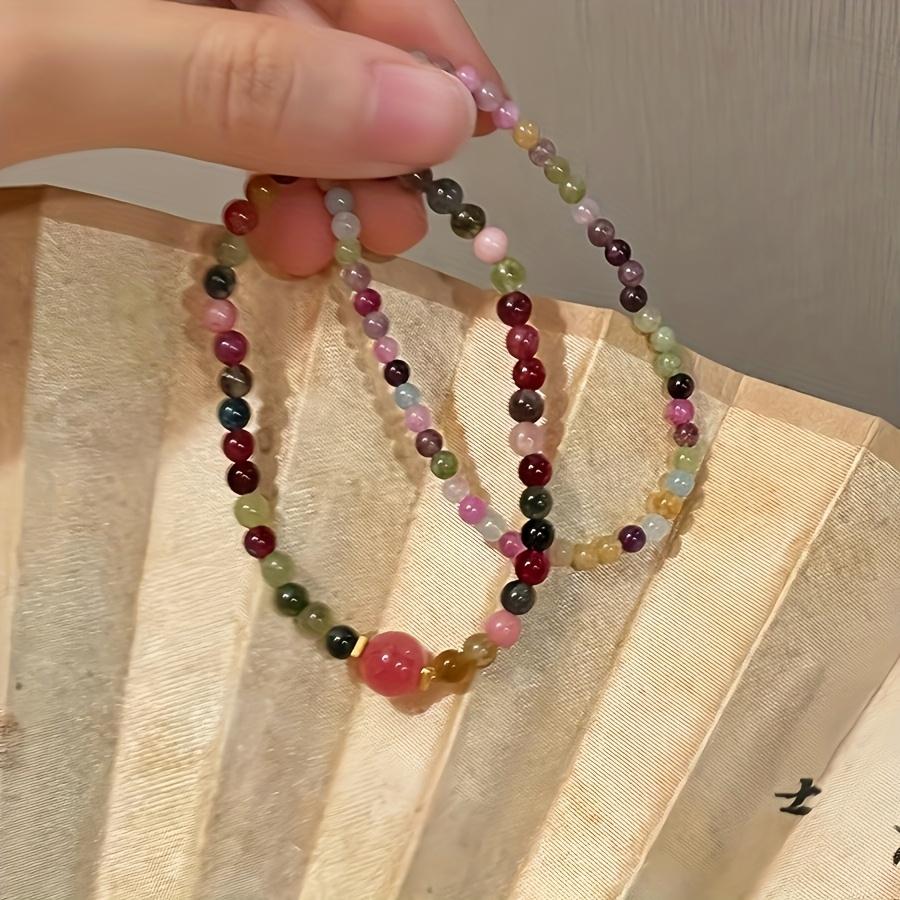 1PCS Pink Bead Bracelet, Bohemian Style Hand Woven Bead Accessory, New Chinese Style Bracelet with High-end Fashion, Suitable for Pairing