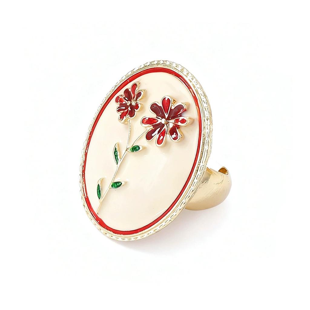 New Ethnic Style Colorful Drip Oil Flower Open Rings for Women Exquisite Metal Geometric Temperament Party Jewelry Accessories