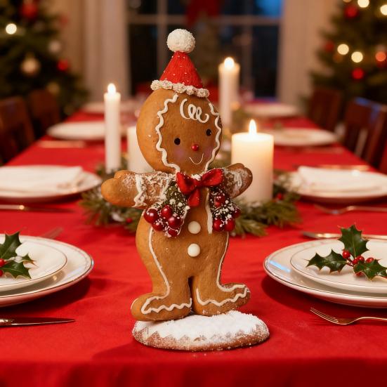 Christmas Gingerbread Man Night Light Battery Powered Resin Cookie Man Decoration Lamp Home Office Bedroom