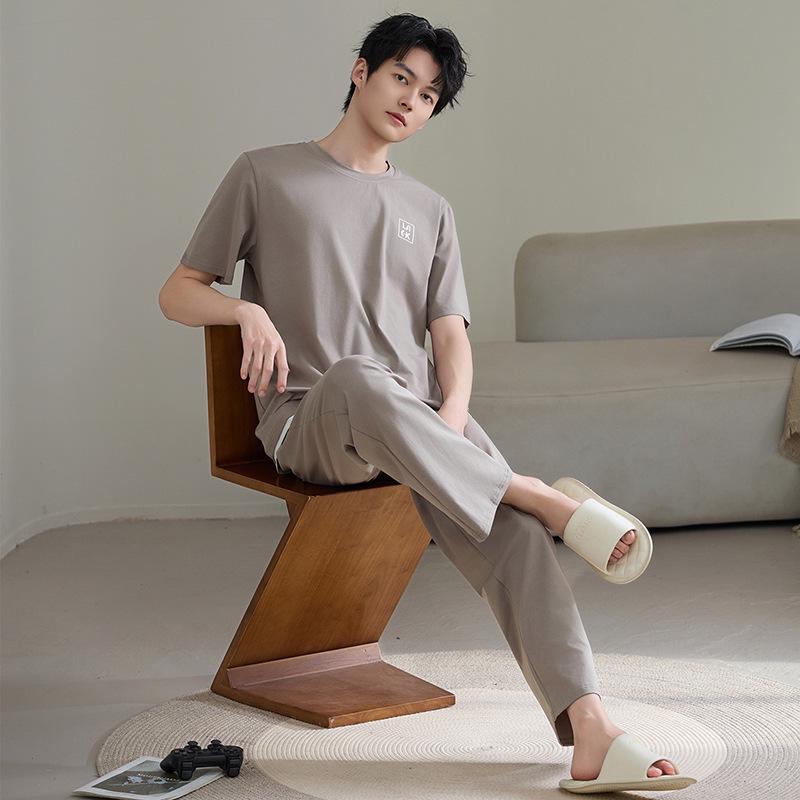 

Men s A-Class Antibacterial Soft Cotton Pajamas, Summer, Short Sleeve, Long Pants, Plus Size, Indoor/Outdoor Wear. 5XL