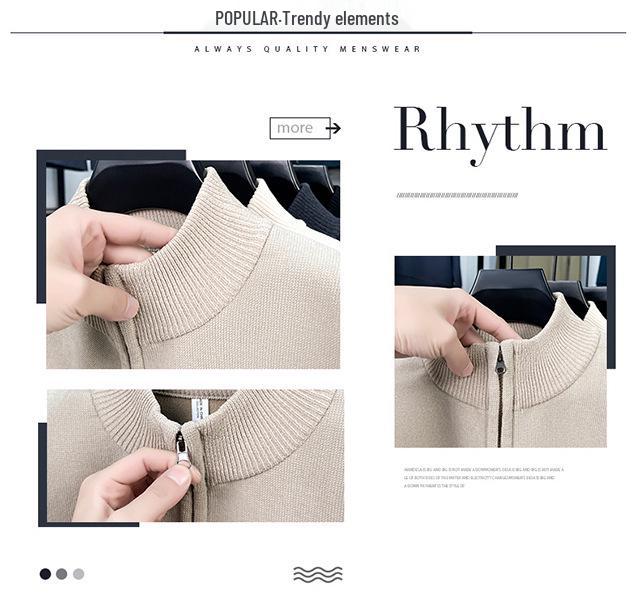 Men's 2025 Thick Knit Sweater with Half-High Collar and Zipper