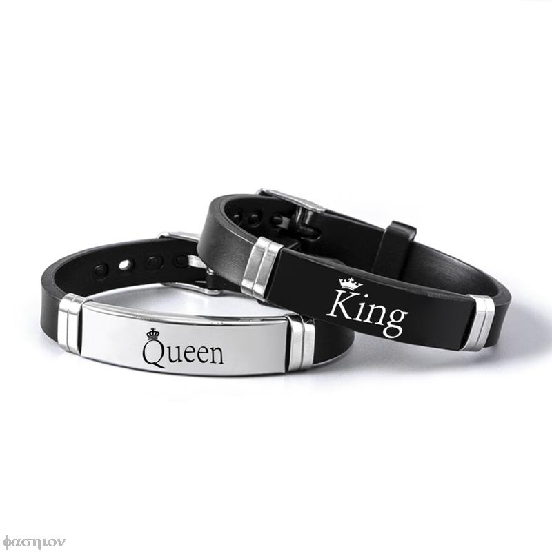2 Pcs/Set Stainless Steel Crown Her King His Queen Trendy Sport Silicone Couple Bracelet Bangle Unisex Lover Bracelets Gift