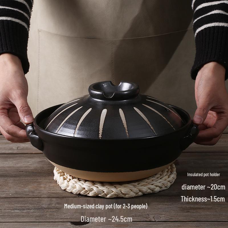 Japanse Keramische Kleipot: Multi-Use Stoofpot, Rijstkoker, Gas- en Inductiekookplaat - Kleine Maat Steen en Platte Pan voor Soepen.