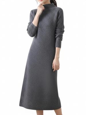 One Ambu Knit Long High Loose Dark One Size Fits All Women's Dress, Sleeves, Neck, Fit, Autumn/Winter, Gray,