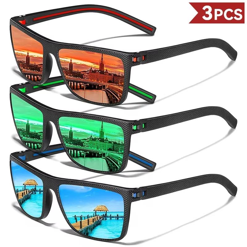 3PCS Amazing Men Polarized Sunglasses Unisex UV400 Glasses Fishing Goggles Outdoor Sport Eyewear  for Driving Fishing Cycling