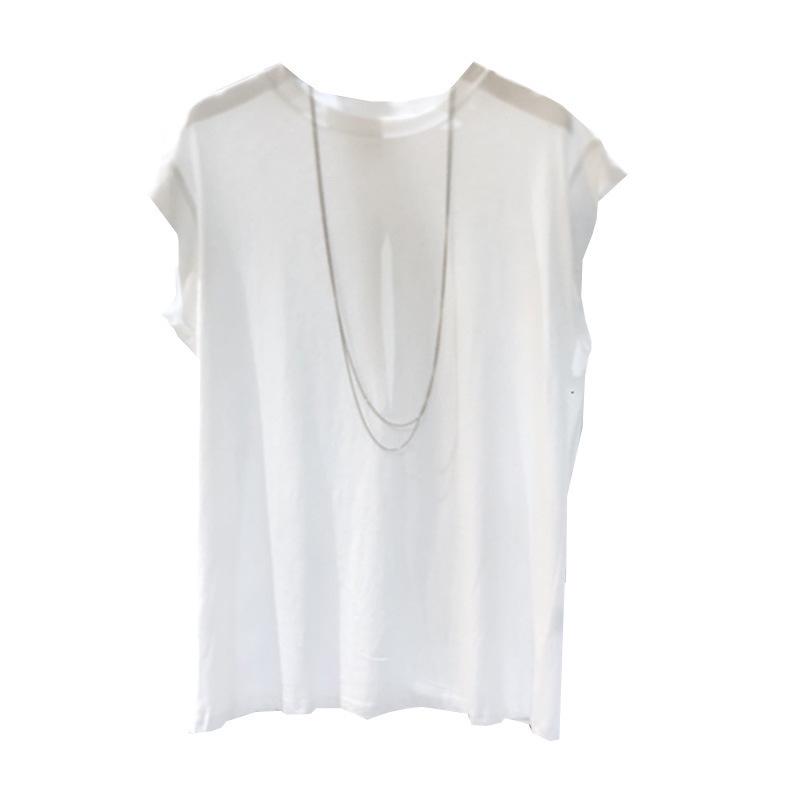 

Женский летний безрукавный однотонный приталенный свободный топ-майка с круглым вырезом - Корейская мода M белый