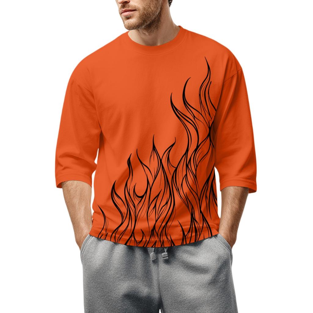 Men'S Round Neck Three-Quarters Sleeve Top Casual Fashion T-Shirt