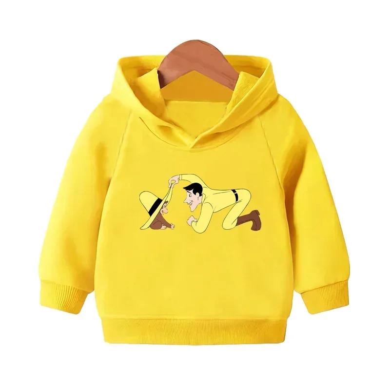 Curious George Cute Monkey Print Funny Kids Hooded Hoodies Girls Clothes Children Sweatshirts Autumn Baby Pullover Tops