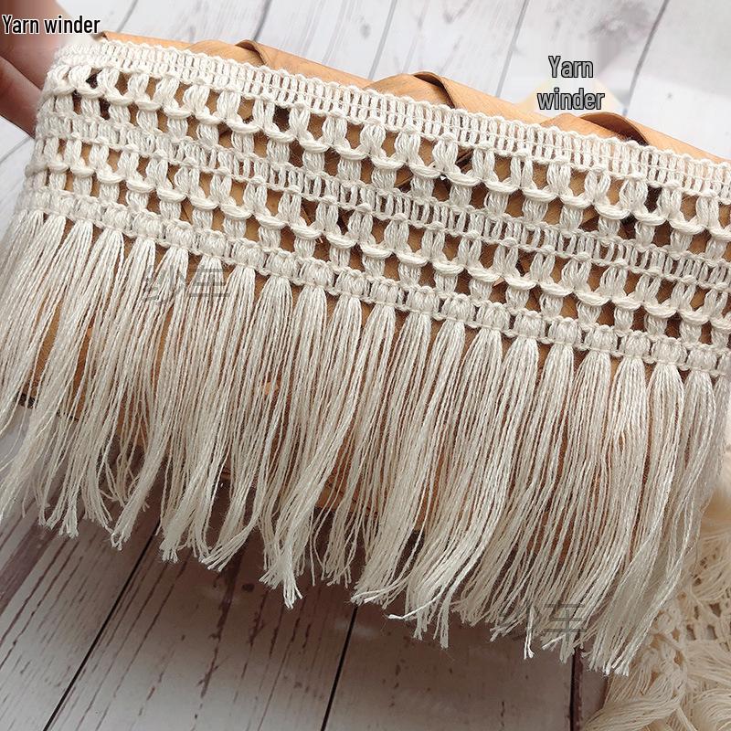 Expanded 12CM Cotton Hollow Fringe Lace Trim in Pastoral Beige