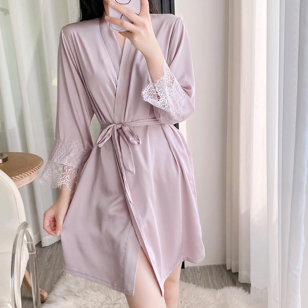 Sexy new pajamas with chest pads, women's spring and summer ice silk suspender shorts, three-piece nightgown set, loungewear