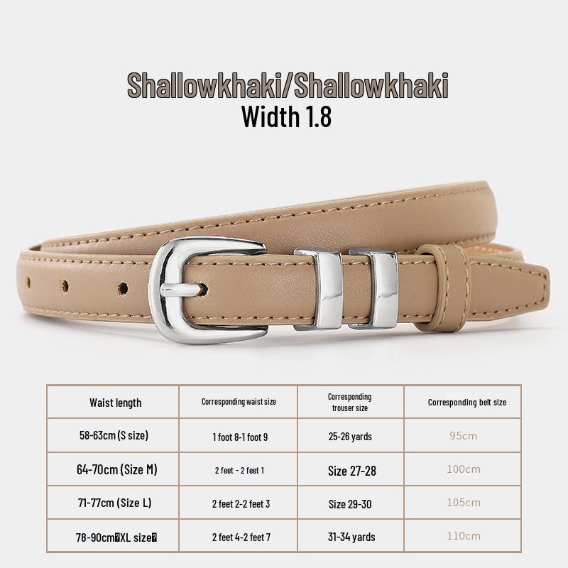 Женский Элегантный Тонкий Кожаный Ремень для Джинсов и Платьев 110 cm легкие хаки