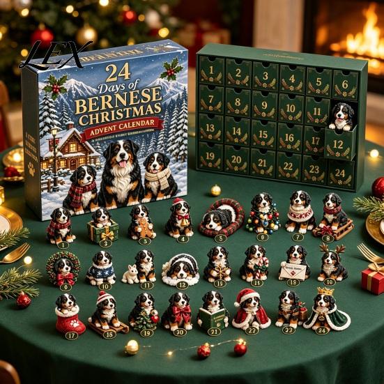 Birthday Gift for Boys Girls Shih Tzu Advent Calendar, 24-Day Countdown Toy Set with Mini Dog Plastic Christmas Ornament Figures, Tree Hanging Decor,