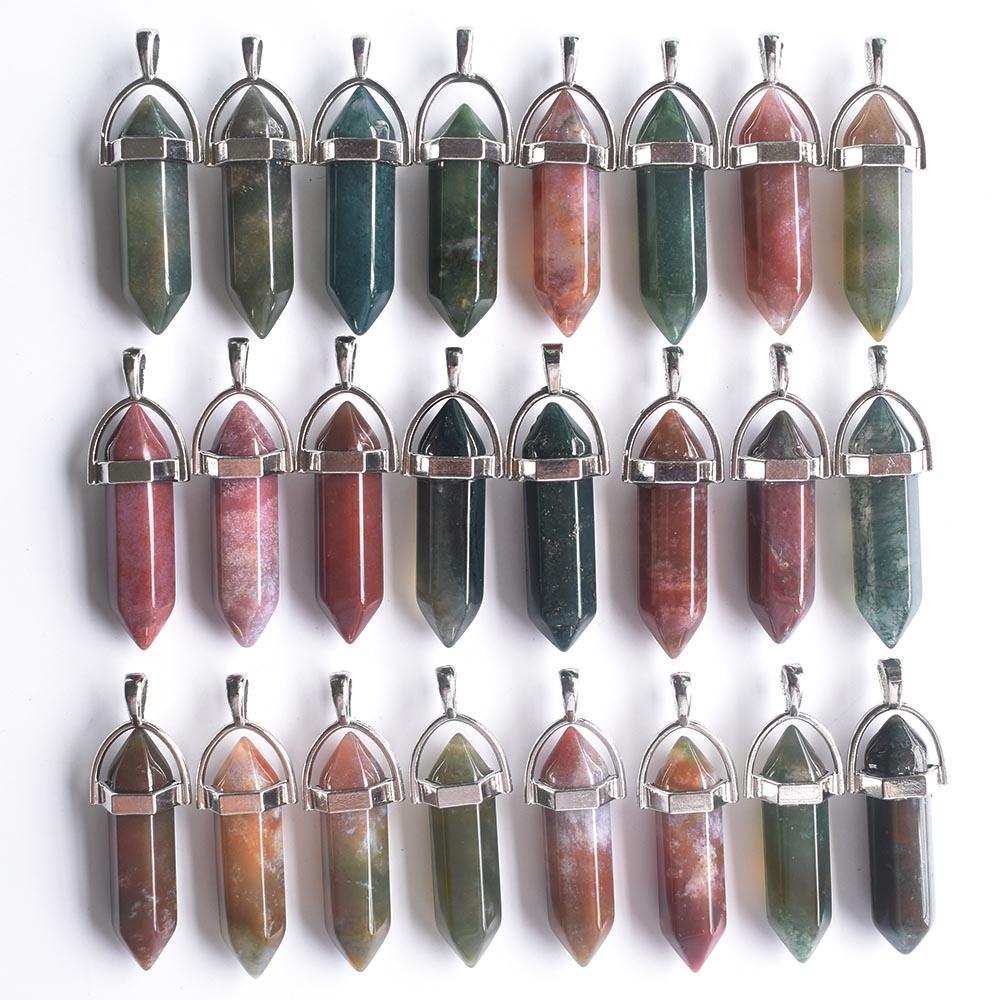 24pcs/lot Fashion quality assorted natural stone mixed pillar charms chakra Pendants & necklaces for making free