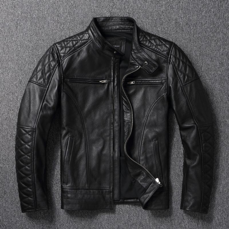 Chinese Size Men Leather Jacket Genine Cowhide Leather Motorcycle Style Cow Jackets for Men Autumn